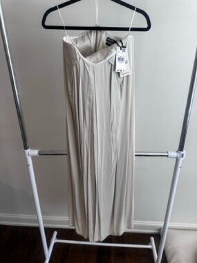 MANGO NWT Strapless Pleated Dress Size S – Neutral Minimalist Midi